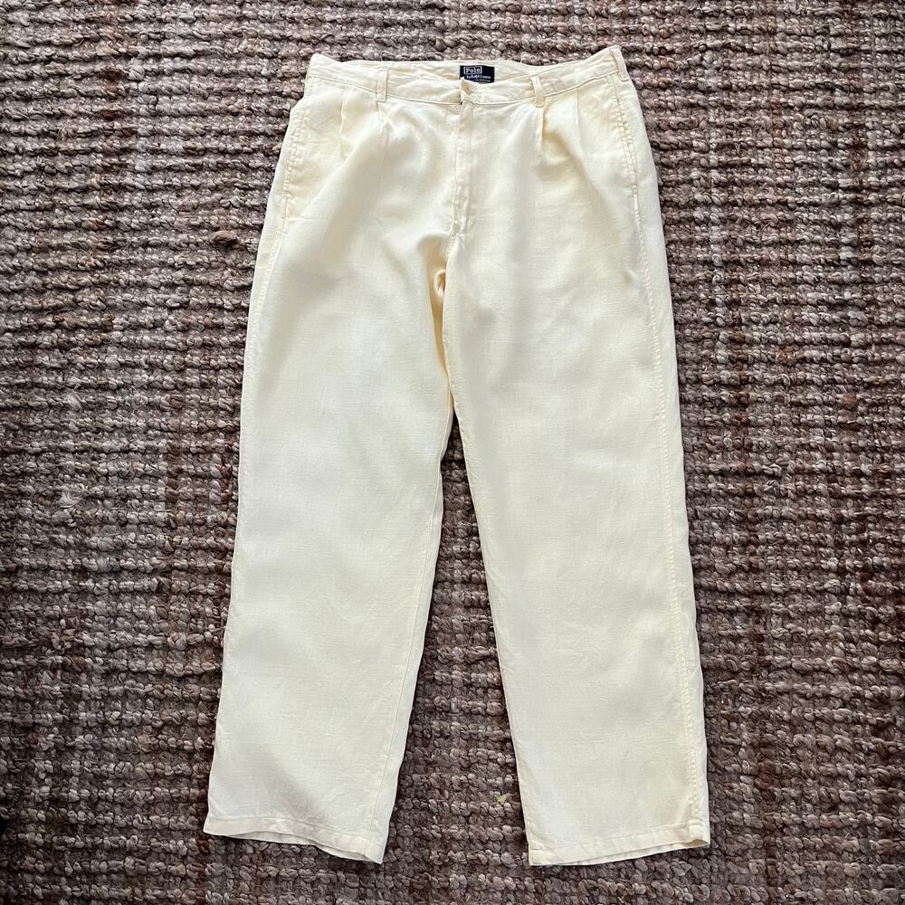 Vintage Polo Ralph Lauren Men 36 Butter Yellow 100% Linen Pants Made USA Resort